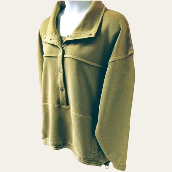FREE PEOPLE Oversized STASH IT Olive Green Front Snap Sweatshirt Size Large - Picture 5 of 16